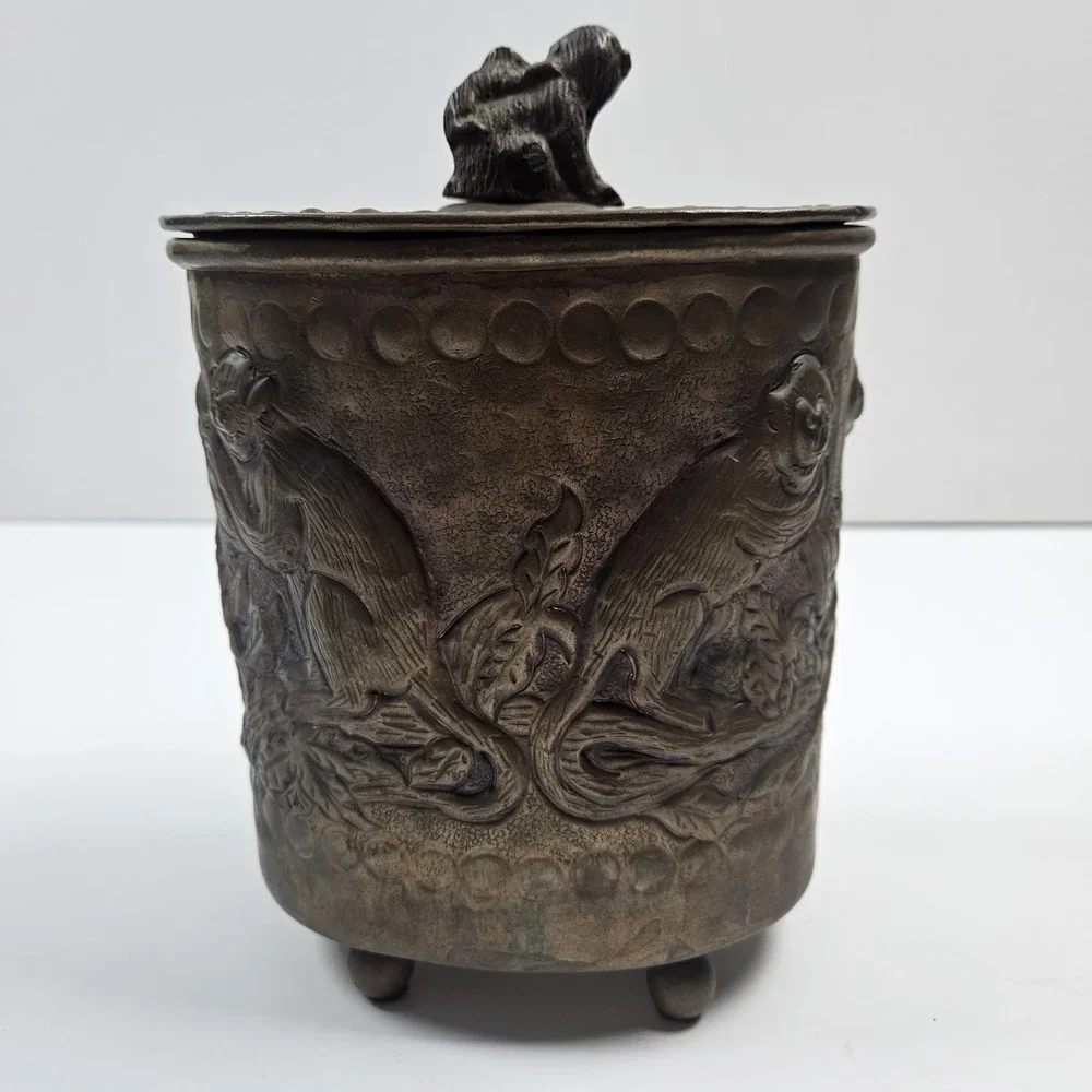 Brass Monkey‎ Canister Footed Tea Caddy Decorative Storage Trinket Box VTG